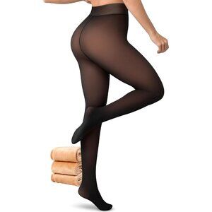 Women Brown Fleece Lined Tights Ultra Warm Fake Sheer Pantyhose Leggings